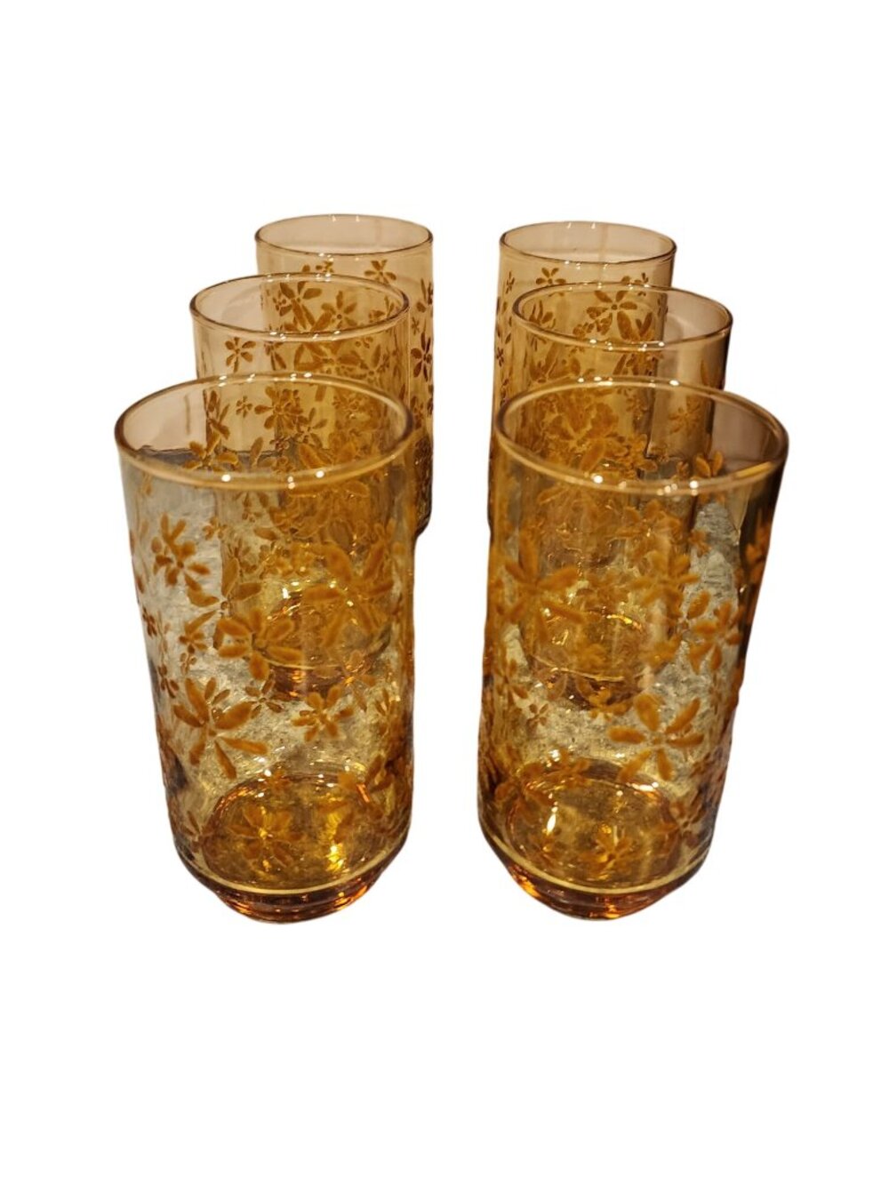 Vintage Libbey Glass Company Gold Bouquet Iced Tea Glasses set of 6